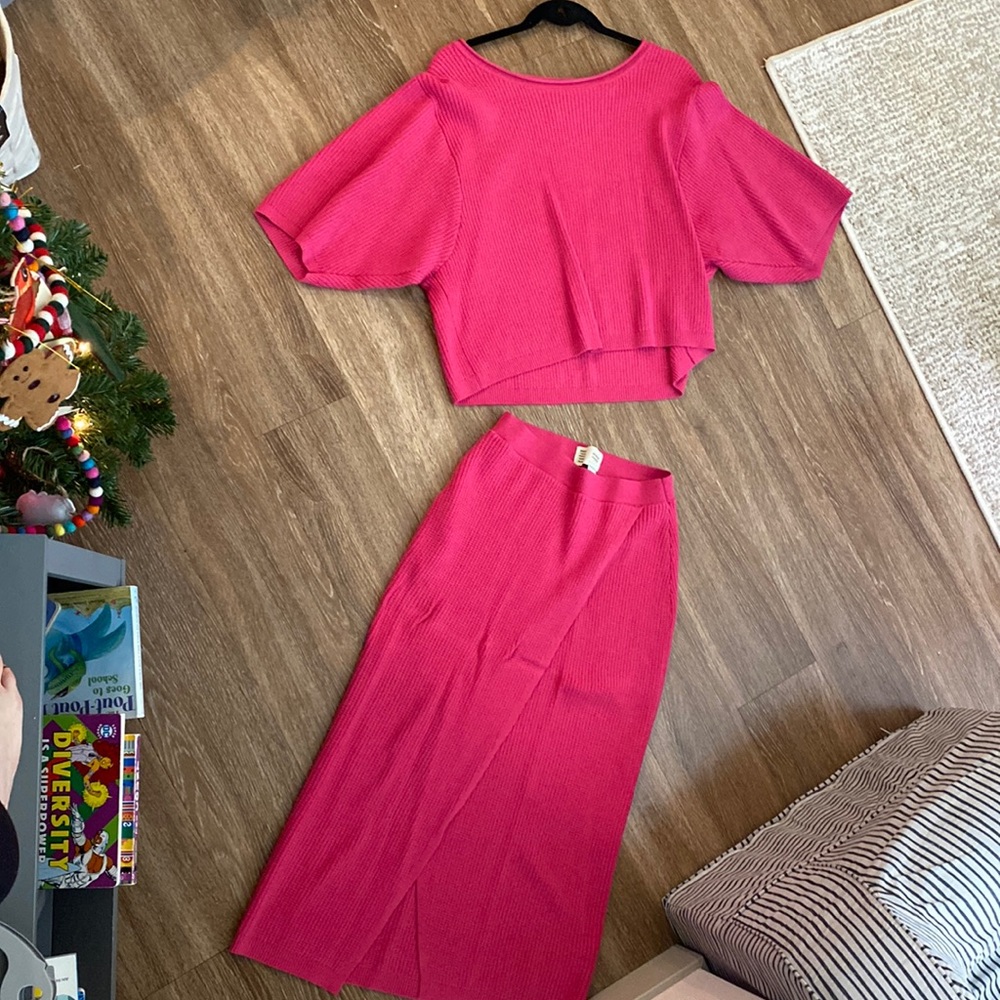 Anthropologie Saturday Sunday pink sweater skirt set